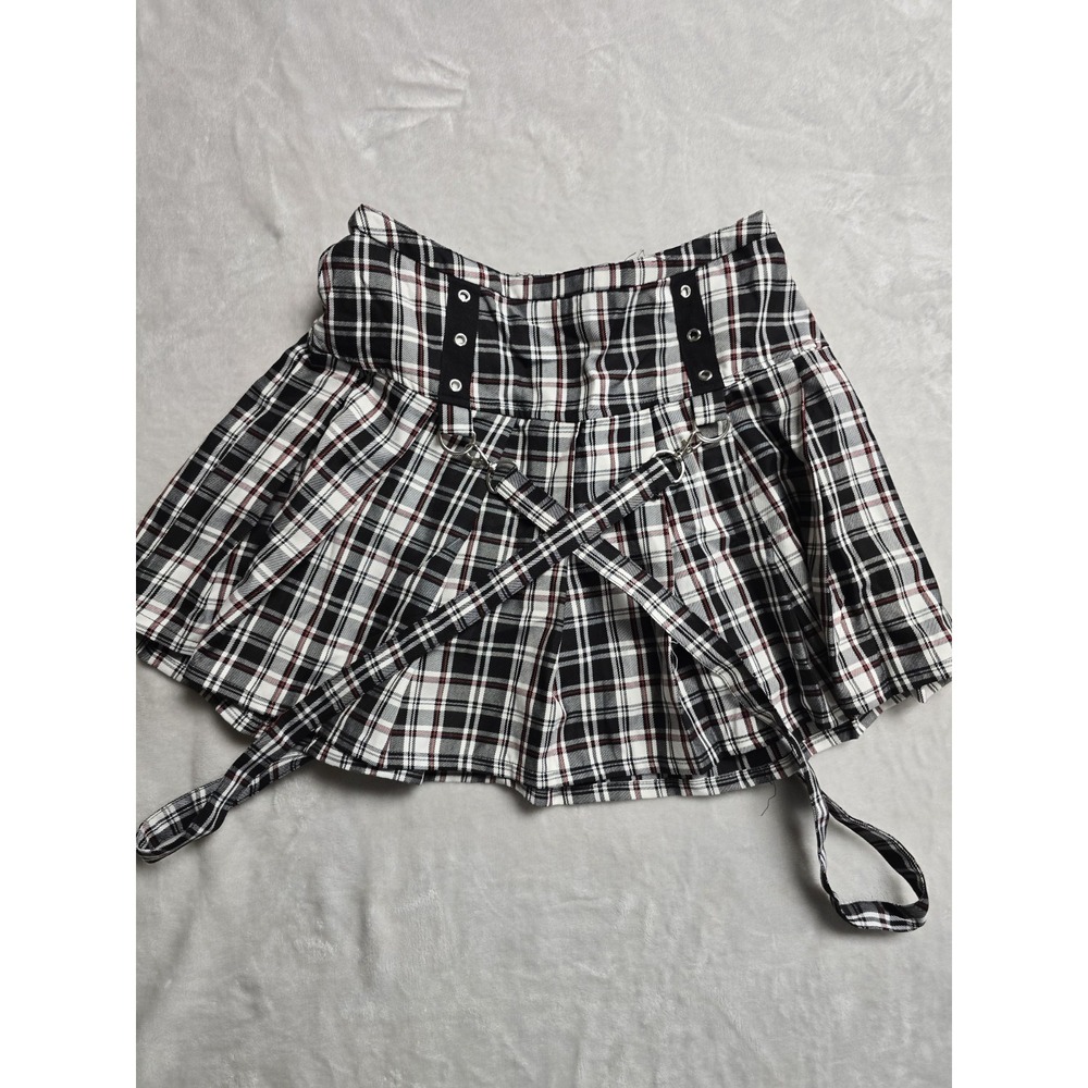 Hot Topic Plaid Mini Skirt Size Medium Black White Removable Straps Emo Goth